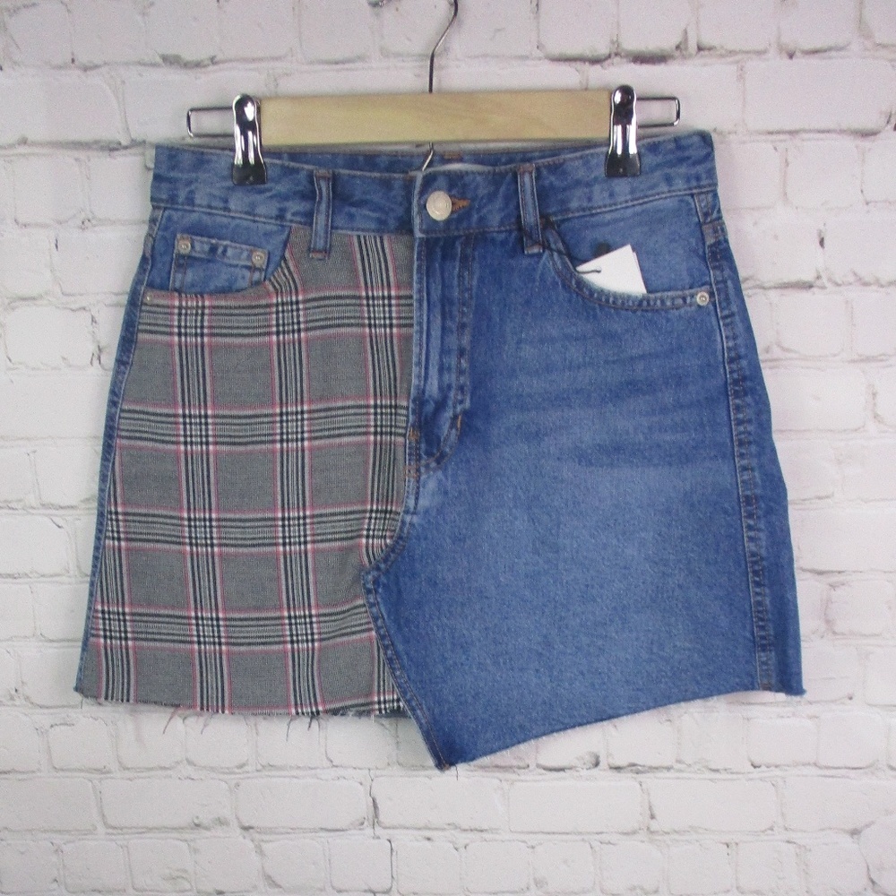 Bershka Plaid Asymmetrical Skirt